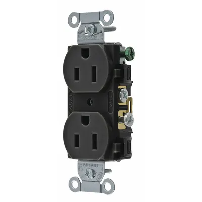 BRYANT CBRS15BLK Duplex Receptacle, 5-15R, Black, 125V AC, 15A, 2-Pole/3-Wire - General Purpose Receptacles
