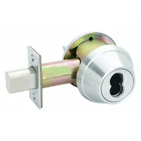 This SCHLAGE standard cylindrical deadbolt is designed for doors up to 2 inches thick. It features a satin chromium-plated finish and an Everest 29 S keyway. The lock is ADA compliant and supplied without a core. Suitable for commercial and residential door security applications