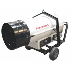 Direct-fired portable gas heater with 400,000 BtuH heating capacity output. Designed for tent heating and remediation applications such as drying structures, curing coatings, or heating large temporary enclosures. Features automatic safety shut-off. Overall dimensions: 39 in x 34 in x 61 in.