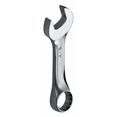 This metric 12-point combination wrench features a 24 mm head size and 7-inch overall length. Constructed from alloy steel with a chrome finish, it is suited for tightening and loosening metric fasteners in general industrial maintenance and assembly tasks.