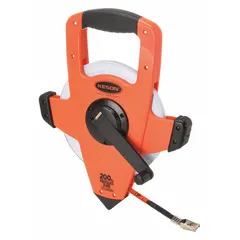 KESON OTRS10200H open-reel long tape measure with a 200 ft fiberglass blade. Single-sided SAE/Engineers scale graduated in 1/100 ft increments. Nonmagnetic single hook end and plastic case. Designed for assisted operation in measuring long distances.