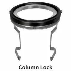Column lock used to secure and stabilize columns in industrial sieving and particle analysis equipment. With a 3 in overall diameter, it ensures precise alignment of mesh discs, sieve diaphragms, and related components in laboratory and production environments.