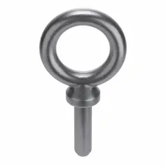 Steel, plain machinery eye bolt blank with shoulder. Shank length 1 in, eye inside diameter 3/4 in. Nut not included. Made in USA. Used in lifting and rigging applications where the user machines the final thread length.