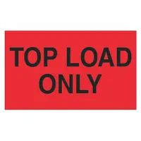 Message label indicating top-load-only orientation for shipping and receiving. Pack of 500 labels used in warehouses and distribution centers to communicate proper loading direction and reduce handling damage