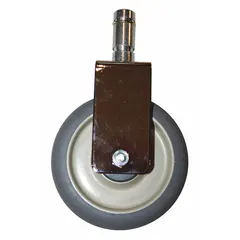 Replacement caster designed for shelf and utility carts. Unfinished silver and black finish. Dimensions: 5 in height, 1 1/2 in width, 5 in depth. Used to restore mobility to carts in material handling applications.