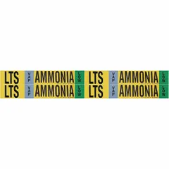 Ammonia adhesive pipe marker for low-pressure vapor (VAP) lines in industrial refrigeration systems. Fits pipe outer diameter 3/4 to 2-3/8 inches. Includes 4 markers without directional arrows. Complies with IIAR specifications for labeling low-temperature side (LTS) piping.