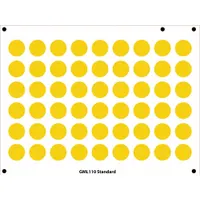 Yellow polyester labels supplied in a 54-pack. Designed for marking gauges in industrial settings, the polyester material offers resistance to oils, solvents, and abrasion. The yellow color provides high visibility for quick identification and reading of gauge readings