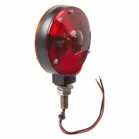 Round pedestal-mounted combination light with amber lens and incandescent lighting. Provides stop, turn, and tail functions. Features blunt cut wires for permanent installation. Meets FMVSS 108 standards. Suitable for use on trailers, trucks, and industrial equipment requiring rear signaling