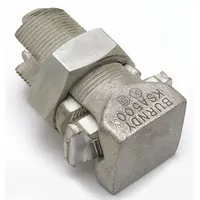 Aluminum split-bolt connector for splicing or tapping conductors in wire size range 500 kcmil to 400 kcmil. Rated for direct burial, suitable for underground electrical connections in grounding systems, service entrances, and outdoor power distribution