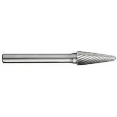 CLE-LINE single-cut ball-nosed cone bur with Trade Number SL-3. Head measures 3/8" x 1 1/16", shank diameter 1/4". Used for deburring, shaping, and finishing on metals, plastics, and wood in tool and die, aerospace, and automotive applications.