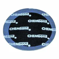 Round black rubber patch for repairing tube-type and bias-ply truck tires. Provides a seal for punctures and damage in commercial fleet and vehicle maintenance applications