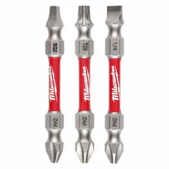 Double-ended driver bit made of alloy steel. Side 1 features a PH2 Phillips bit. Hex shank provides secure grip in impact chucks. Used for driving Phillips-head screws in impact drivers, common in construction and assembly applications.