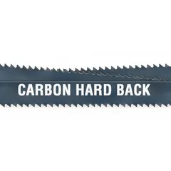 Carbon steel band saw blade with a hard back, 12 ft length, and 6 teeth per inch. Designed for straight cuts in wood, plywood, aluminum, plastic, and soft metal. Suitable for woodworking and light metal fabrication applications.