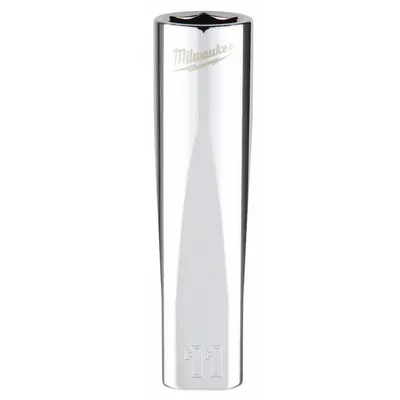 MILWAUKEE Deep Well Socket: Metric, 3/8 in Drive Size, 11 mm Socket Size, 6-Point - Anti-Roll Hand Sockets