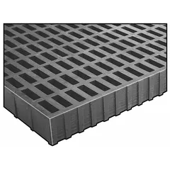 This FIBERGRATE Corvex grating is a fiberglass-reinforced plastic (FRP) panel designed for high load capacity in corrosive and impact-prone environments. With a nominal size of 4 ft x 8 ft, it provides a durable walking or working surface. Typical applications include chemical plants, wastewater facilities, and other industrial settings where metal grating would corrode.