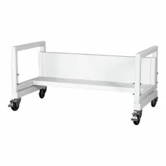 Mobile base stand for supporting biological safety cabinets and similar laboratory equipment. White metal construction with a load capacity of 2,200 lb. Overall dimensions: 6 ft width, 36 in depth, 42 in height.
