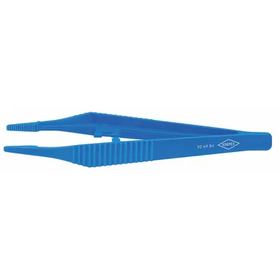 KNIPEX Plastic Tweezers, Round Straight Tip, 2 mm Tip Thickness, Serrated Grip