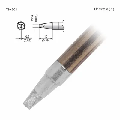 HAKKO T39-D24 Soldering Tip, Chisel, 2.4 mm Width, 10 mm Length - T39 Series Soldering Tips