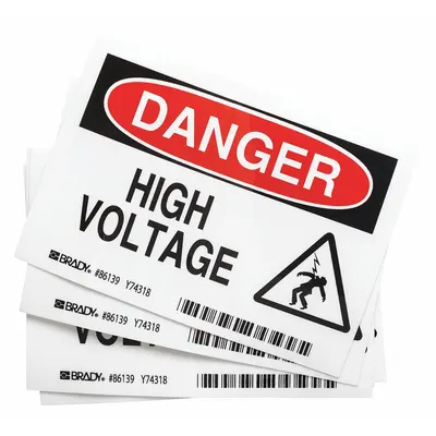 BRADY Danger: High Voltage Adhesive Sign, 3 1/2 x 5 in, 5-Pack (86139) - Danger: High Voltage Signs