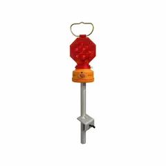 Red LED back-of-train marking light with red lens. Measures 20 1/2 inches overall height and 5 inches overall width. Used to mark the rear of railcars for improved visibility during rail operations.