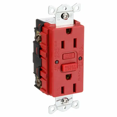 HUBBELL GFCI GFRWR15R Duplex Receptacle, 5-15, Red, 125V AC, 15A, 2-Pole/3-Wire - General Purpose Receptacles