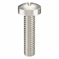Pan head machine screw with M2.5x0.45 thread, 10 mm length, made from 316 stainless steel with plain finish. Phillips drive with #1 drive size. Suitable for general fastening applications in machinery, electronics, and assemblies requiring corrosion resistance. Supplied in a 100-piece pack.