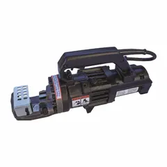 Portable corded rebar cutter for cutting #6 rebar. Operates on 115V with 10 A current. Features a 6 1/2 in blade diameter and 3/4 in depth of cut. Used in concrete reinforcement and structural steel applications.