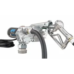 This bung-mount DC-powered fuel transfer pump is designed for transferring diesel, gasoline, and other non-flammable liquids from drums or tanks. It features a 1/4 hp motor, a maximum flow rate of 18 gpm, and an aluminum construction. The pump includes a hose and nozzle but does not include a meter. Suitable for use with a 12 V DC power source in agricultural, construction, and fleet maintenance settings.