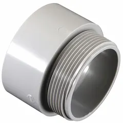 PVC male-threaded conduit adapter with 2 in trade size and 2 in thread size. Used to connect PVC conduit to threaded metal enclosures or fittings in electrical raceway systems, providing a secure transition for commercial and industrial wiring.