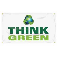 This poly sheeting banner is printed on one side with a nominal size of 28 inches by 48 inches. Suitable for both indoor and outdoor use, it is commonly employed in industrial facilities to display safety or environmental messages. The banner does not include wind slits.
