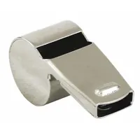Metal whistle in silver finish with included lanyard and pea. Suitable for sports officiating, coaching, and safety signaling in industrial environments where a loud, durable signal is required