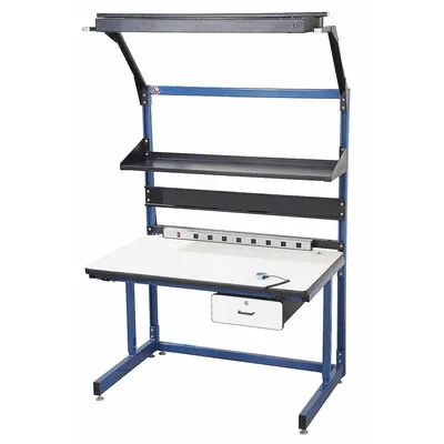 PRO-LINE Workstation: Adj Ht, Laminate, 60 in x 30 in, 850 lb Overall Load Capacity - Workstations with Power, Storage & Overhead Lighting