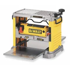 Single-phase benchtop planer with 1 hp motor and 15 A draw, operating at 10,000 RPM. Handles stock up to 12 1/2 in wide and 6 in thick. Used for thickness planing and smoothing rough lumber in woodworking and carpentry.