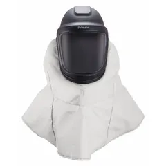 This replacement/accessory headgear is a universal-size hard hat with a coated visor and includes a disposable long shroud. Designed for use with PAPR systems, it provides head, face, and respiratory protection in industrial environments where airborne hazards are present.