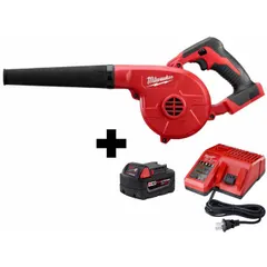 This cordless handheld blower delivers up to 100 cfm of air flow with three selectable speeds. Powered by a 5.0 Ah M18 battery, it is suited for clearing leaves, grass clippings, and light debris from lawns, driveways, and worksites.