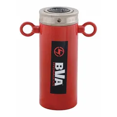 This lock nut ram from the HLN series has a nominal capacity of 55 tons and an 8 in stroke length. The mechanical locking mechanism holds loads securely without constant hydraulic pressure. Suitable for lifting, pressing, and maintenance tasks requiring stable load support.