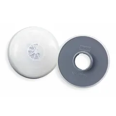White threaded N95 particulate filter, 2-pack. Designed for use with Honeywell North 5400, 5500, 7600, 7700, RU6500, and RU8500 series reusable respirators. Provides filtration against non-oil-based particles in industrial environments.