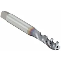 Metric spiral-flute tap for threading blind holes in steel and stainless steel. Features a modified bottoming chamfer and 3 flutes to evacuate chips upward, preventing clogging in deep or blind applications. Tolerance class D5 / 4H-6H