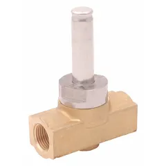 This 2-way/2-position normally closed solenoid valve body features a brass body and PTFE seal. With a 3/8 in pipe size, it is designed for outdoor operating environments. Used to control fluid flow in industrial piping systems requiring reliable shut-off.