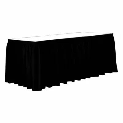 R&R TEXTILE Poly Shirred Table Skirt with Hook-and-Loop, 13 ft x 29 in, Black - Table Skirts