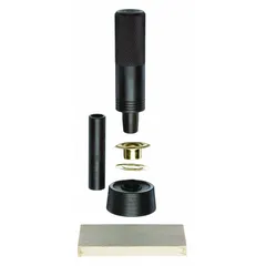This brass grommet kit includes round grommets with a 0.5 in inside diameter, 1.06 in outside diameter, and 0.16 in overall thickness. The brass construction provides corrosion resistance for use in reinforcing holes in sheet metal, fabric, or leather. Suitable for applications such as tarps, enclosures, and protective covers.