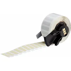 This precut label roll from Brady consists of 3/4 in x 3/4 in polyimide labels with permanent adhesive. Polyimide material provides resistance to high temperatures and chemicals, suitable for identification in demanding environments. Compatible with the BMP71 printer when used with a media adapter.