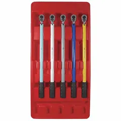 Factory preset ratcheting torque wrench with 1/2 in drive and 22 3/4 in overall length. Designed for consistent torque application on fasteners in industrial assembly, maintenance, and repair tasks.