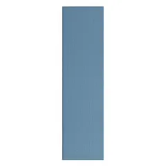 This pilaster is a structural column for commercial bathroom partition systems. It has a polymer inner core with a pebble finish in blue. Dimensions: 82 inches high, 22 inches wide, 1 inch thick.