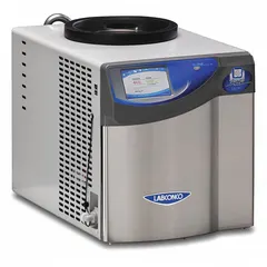 This benchtop freeze dryer from LABCONCO has a dry ice holding capacity of 2.5 L and includes a 3-wire electrical cord with plug. It is designed for lyophilizing heat-sensitive materials in laboratory settings. Drying chamber and purge valve are not included.