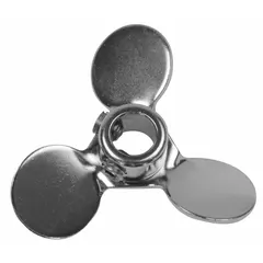 This stainless steel overhead stirrer impeller features three pitched blades and a stainless steel shaft. It is designed for mixing and blending fluids and slurries in laboratory and industrial applications. Compatible with CAFRAMO A712 overhead stirrer models.