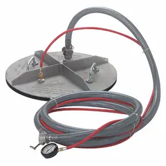 Concrete pipe joint tester designed to seal and test manholes from 18 to 30 inches. Constructed of neoprene rubber and includes a 20 ft hose with gauge for verifying joint integrity in wastewater and stormwater systems.