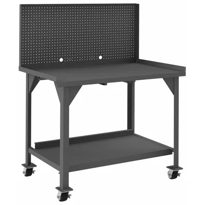 DURHAM MFG Workbench with Panel: Fixed Ht, Steel, 60 in x 30 in - Mobile Workbenches with Pegboard Panels & Lower Shelves