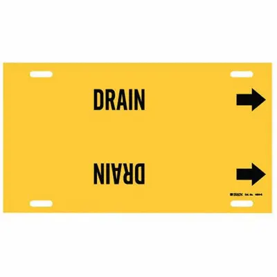 BRADY Pipe Marker: Drain, Yellow, Black, Fits 8 to 9 7/8 in Pipe O.D., 1 Pipe Markers - Drain Strap-On Pipe Markers