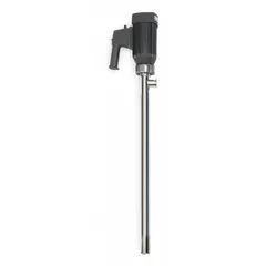 This Dayton sanitary centrifugal electric drum pump is designed for transferring low-viscosity fluids from drums or containers. It features a stainless steel suction tube and delivers a maximum flow rate of 35 gpm with a maximum head of 92 ft. The pump is powered by a 1 1/10 hp motor and is suitable for applications requiring hygienic handling.